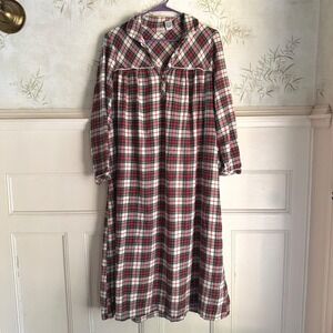 LL Bean Plaid Traditional Nightgown Flannel Red Cotton Sleep Dress Small Petite